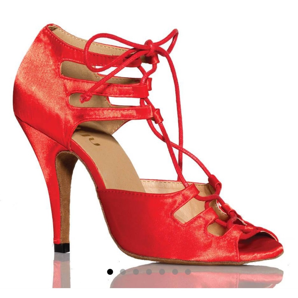 Burju Alemana - Satin Open Toe Lace Up Dance Shoe - 3 inch Flared Heels